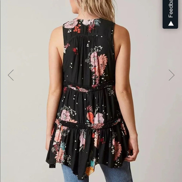 Free People Haze Floral Tunic Hi Low Green Tank Top Size Medium - Picture 2 of 12